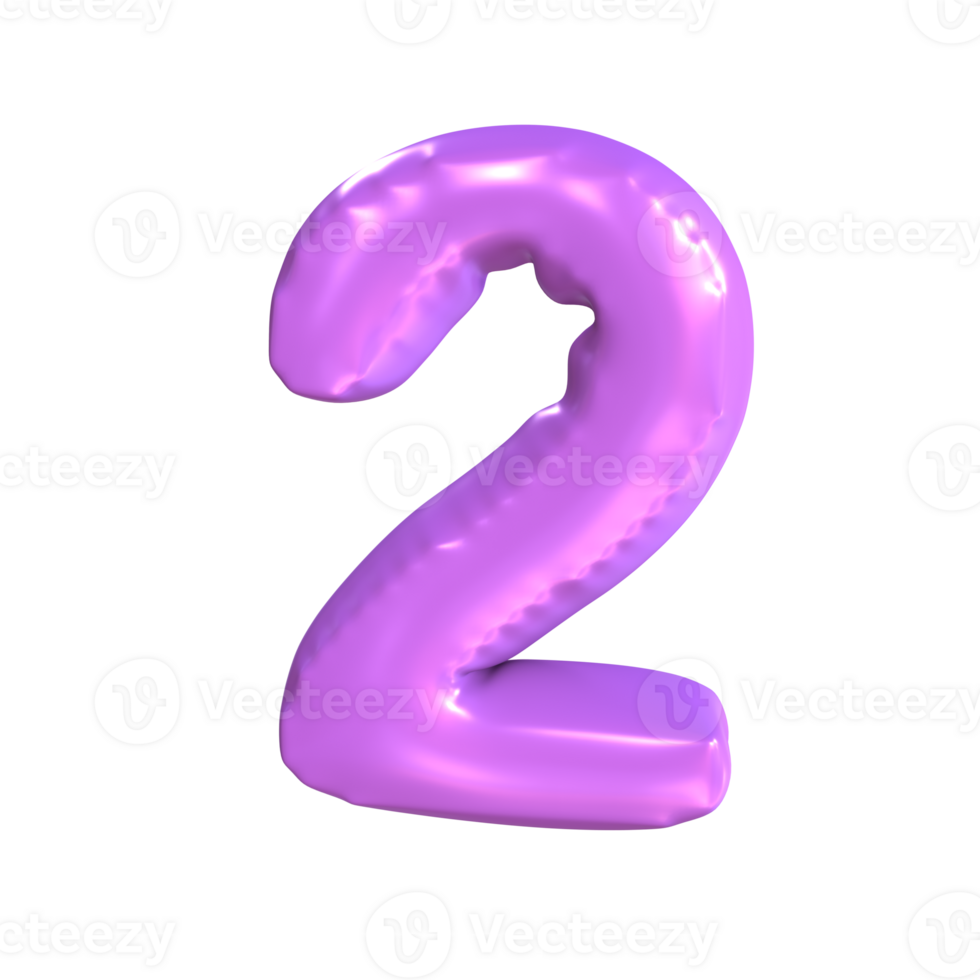 A purple balloon shaped number two is shown png