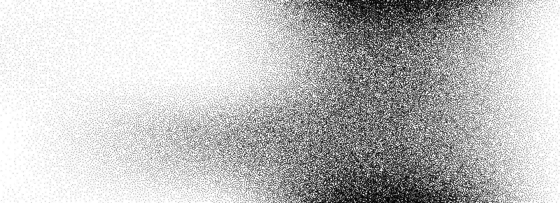 Stippled grain gradient texture. Black dotted noisy background. Rough grungy sand dot wallpaper. Gritty distressed speckle and particle overlay for poster, flyer, banner. Abstract grit backdrop vector