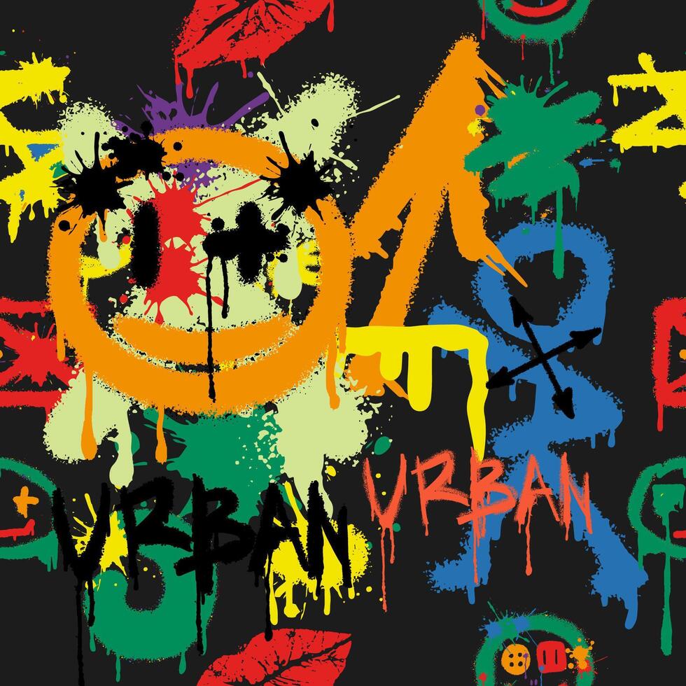 Abstract bright, seamless graffiti pattern. Graphic design for textiles vector