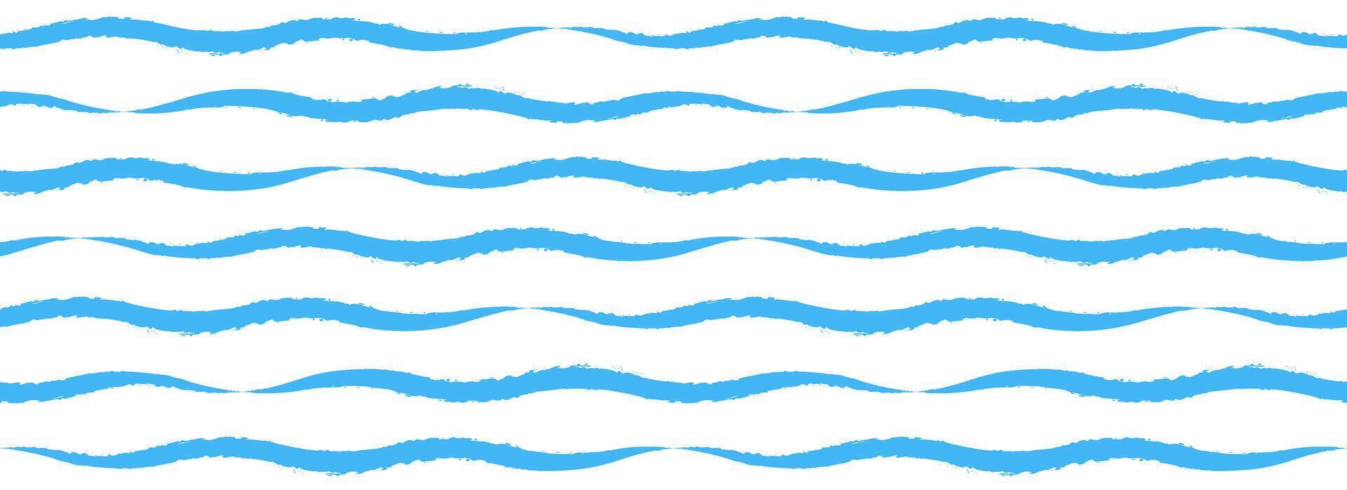 Blue wave seamless pattern. Repeated sea water line background. Watercolor paint brush stroke wallpaper. Summer cruise collection ornament for textile, fabric, decoration. Curve wiggle stripes vector