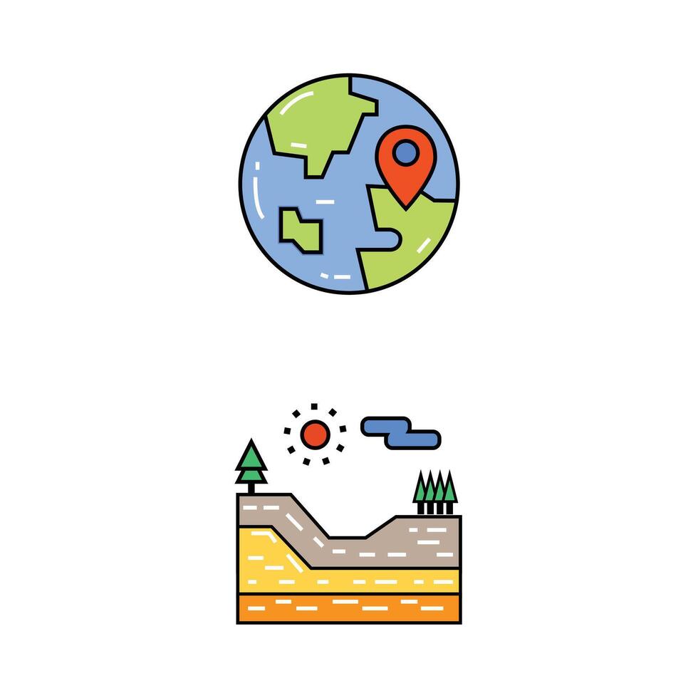 Collection of icons related to Geography, including icons like Book, Compass, Crystal, Dimond vector