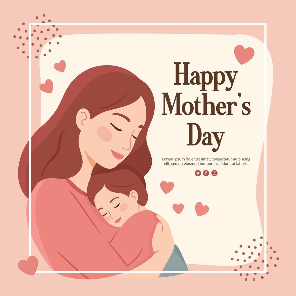 Happy mothers day card with smiling mother holding her baby vector