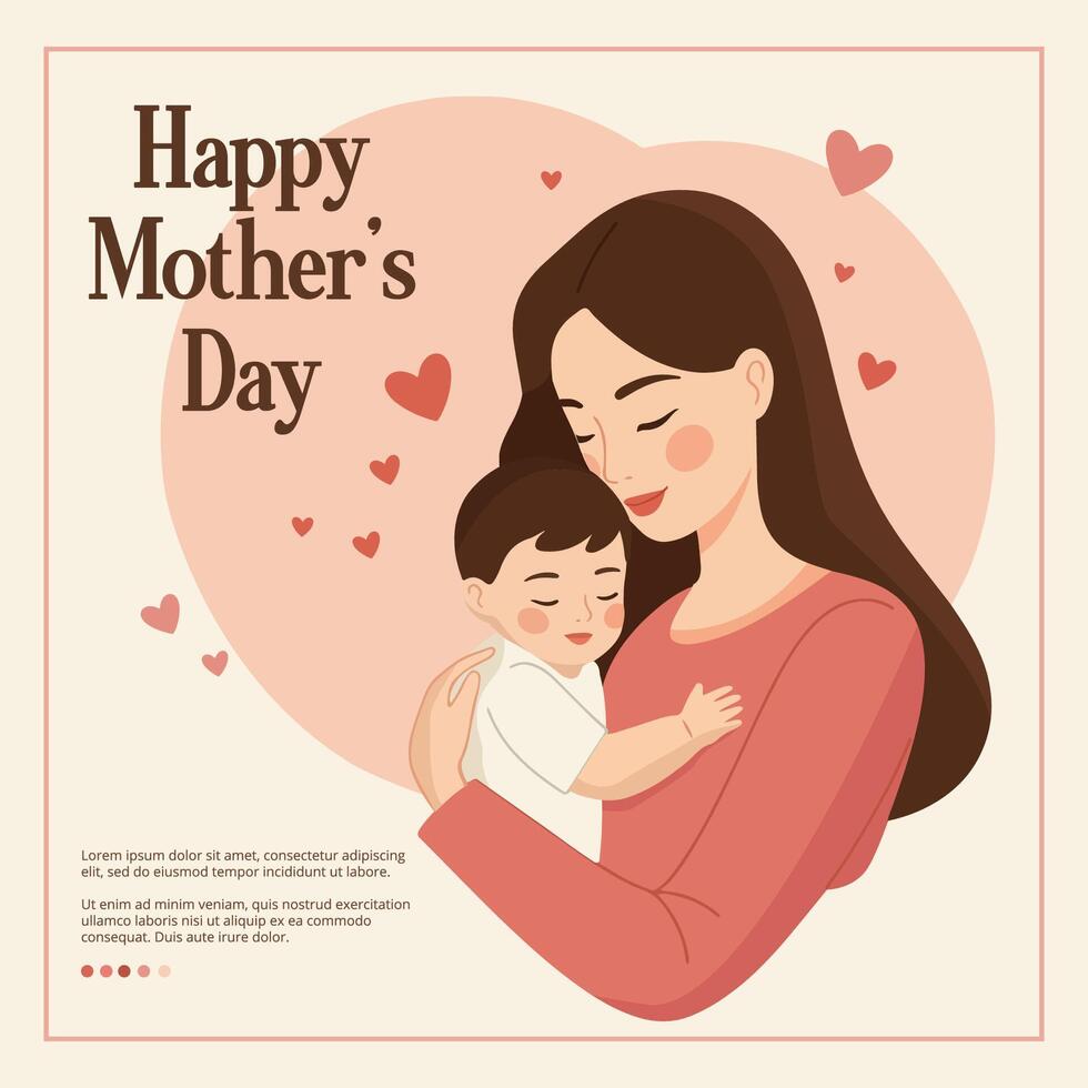 Happy mothers day card with smiling mother holding her baby in her arms vector