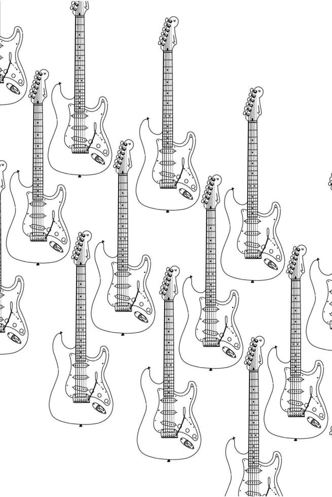 Hand drawing black and white Electric guitar pattern on white background vector