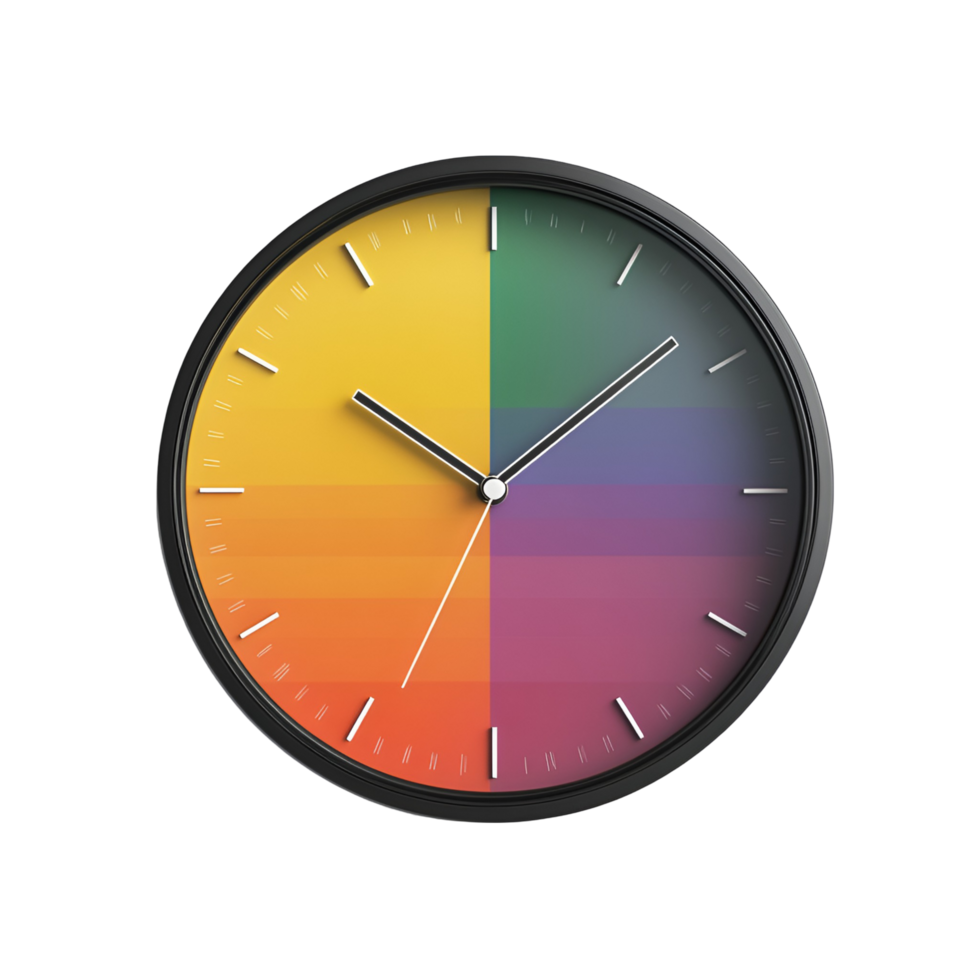 Artistic Rainbow Color Wall Clock with Bold Numbers on Transparent Background png