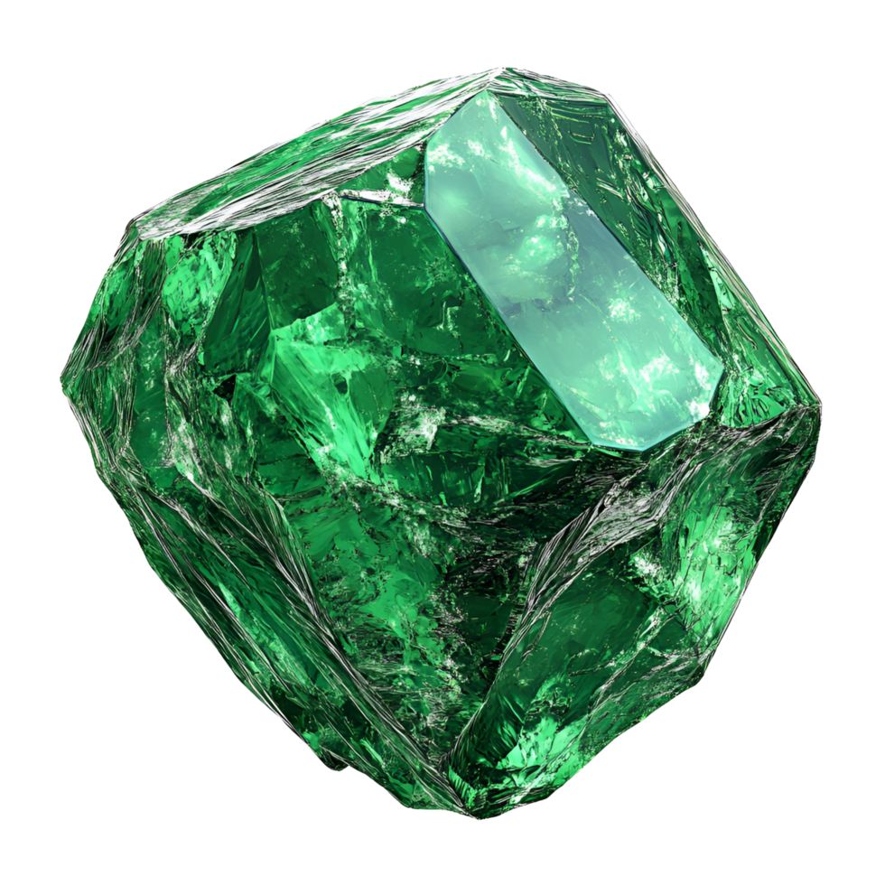 Magnificent Shiny Emerald Green Gemstone Cut and Isolated on Transparent Background png