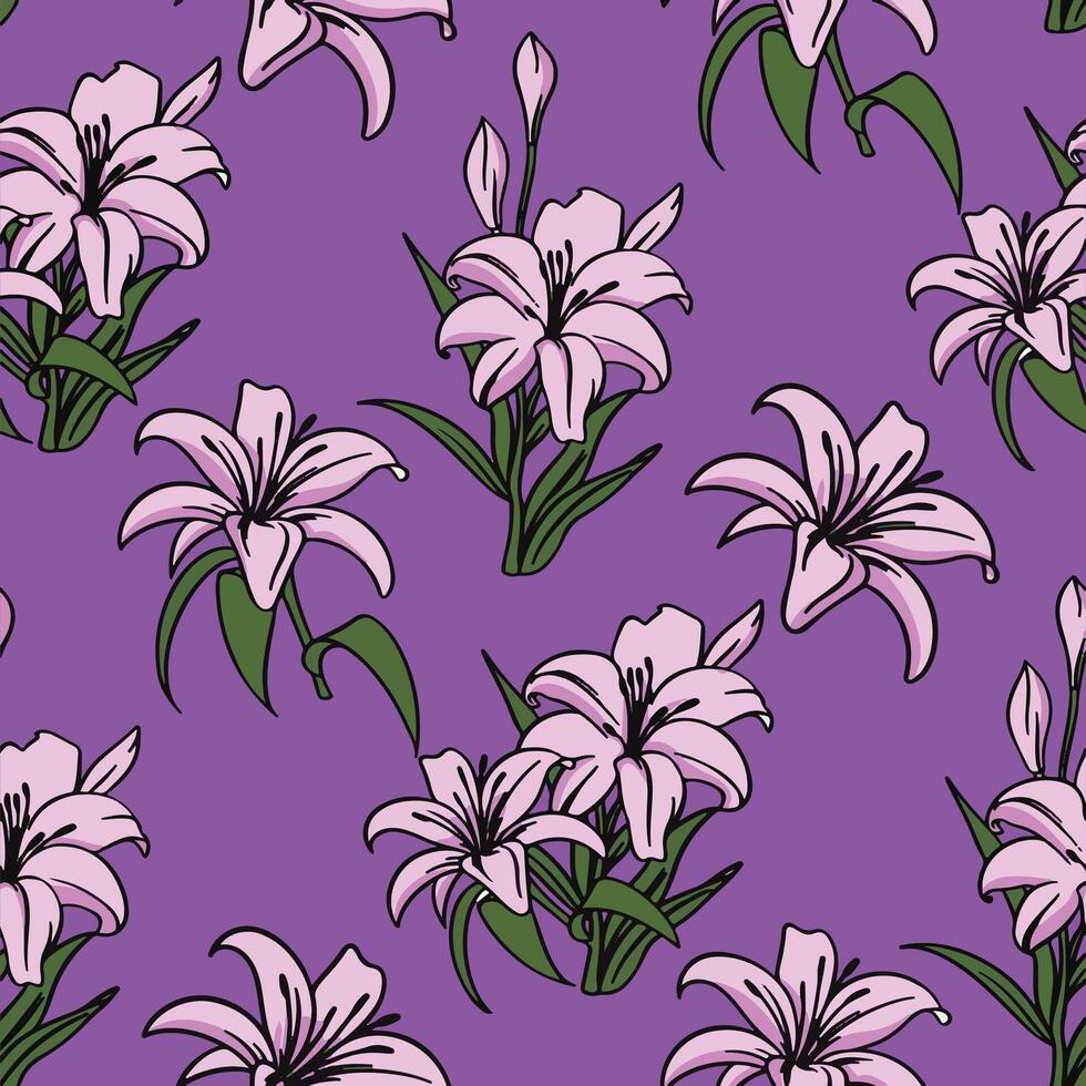 seamless pattern with flowers lily illustration art vector