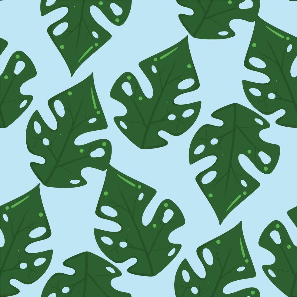 green leaves monstera seamless pattern illustration art vector
