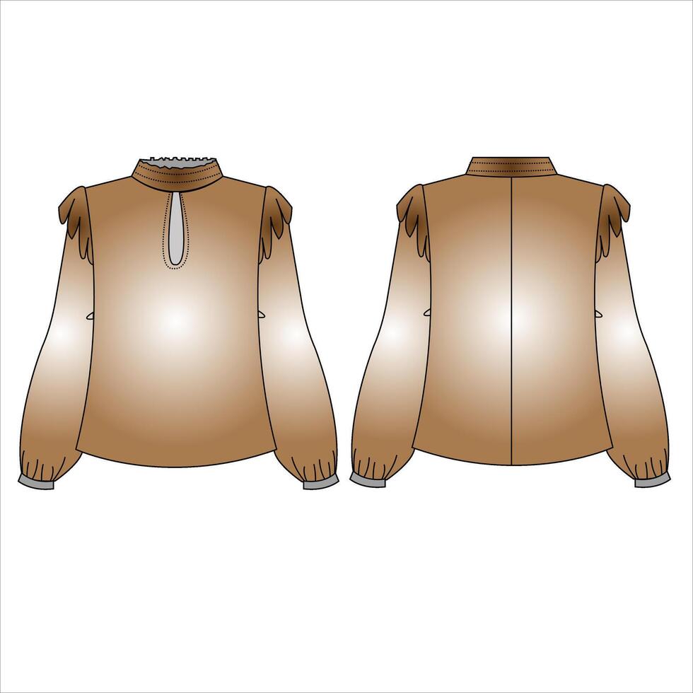 Long Sleeve Oversized Boxy Top Fashion Technical Drawing Sketch Round Neck Blouse vector
