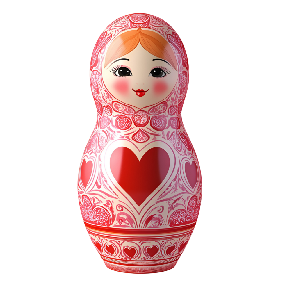 Cute Russian Matryoshka Doll Holding A Heart Isolated On Transparent Background png