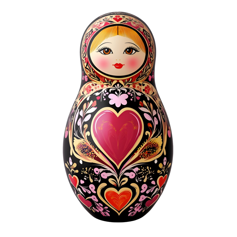 Traditional Russian Nesting Doll Decorated With Heart Symbol On Transparent Background png