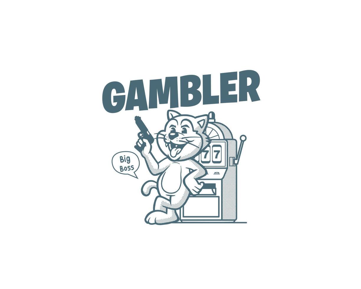 big boss cat gambler casino vintage vector
