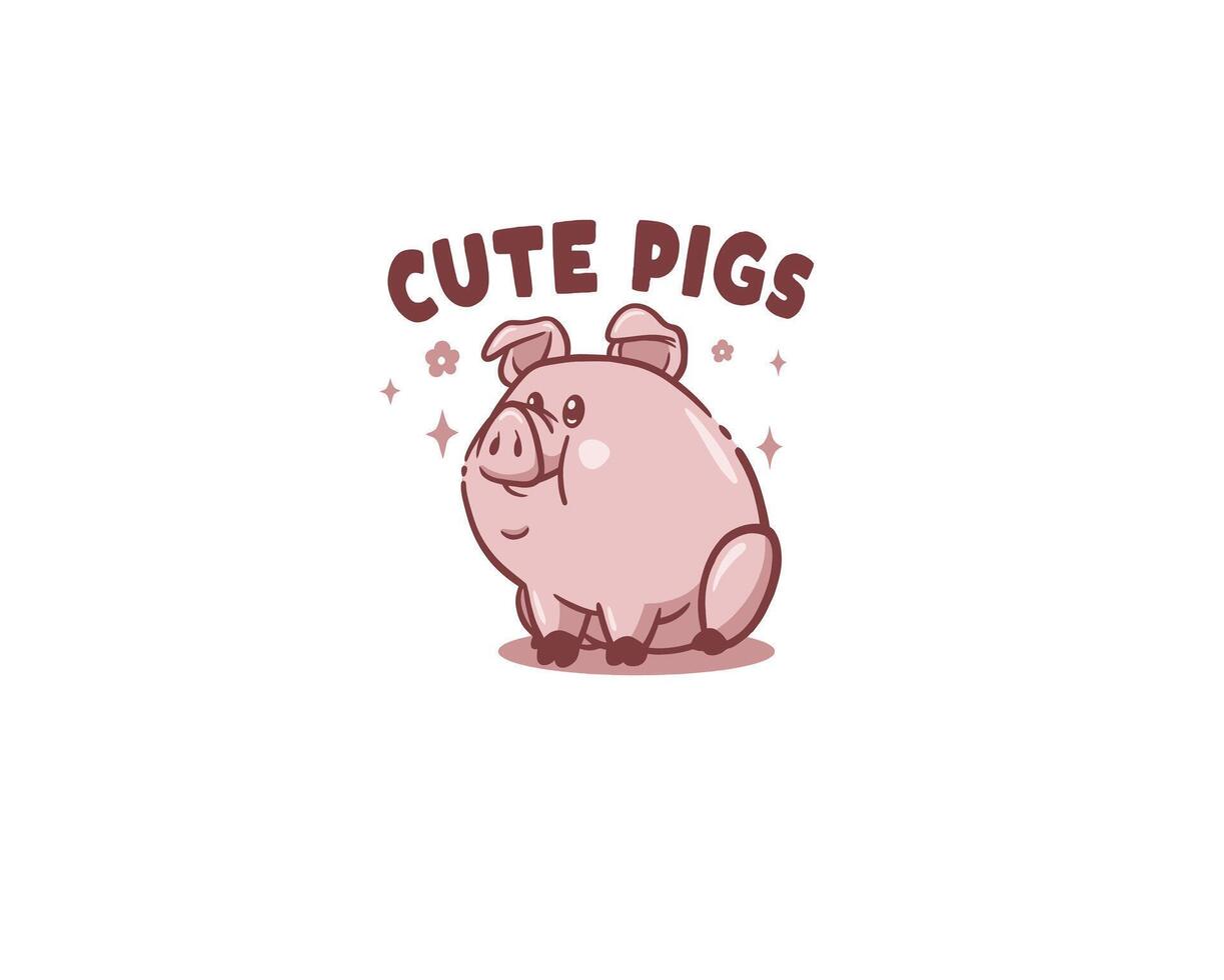 Cute pig sit mascot logo vector