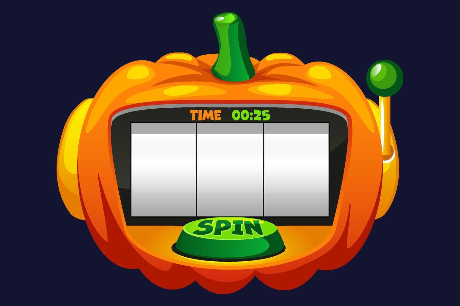 Empty Slot machine in the shape of pumpkin for 2D games. Halloween slot machine, button SPIN. 2D game asset. Halloween Bonus Popup. file with layers for creating easy animation vector