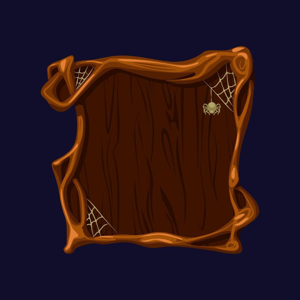 Spooky Halloween frame tree design isolated for print, decoration, element design and background. Wood avatar frame with spider for game or slot symbols vector