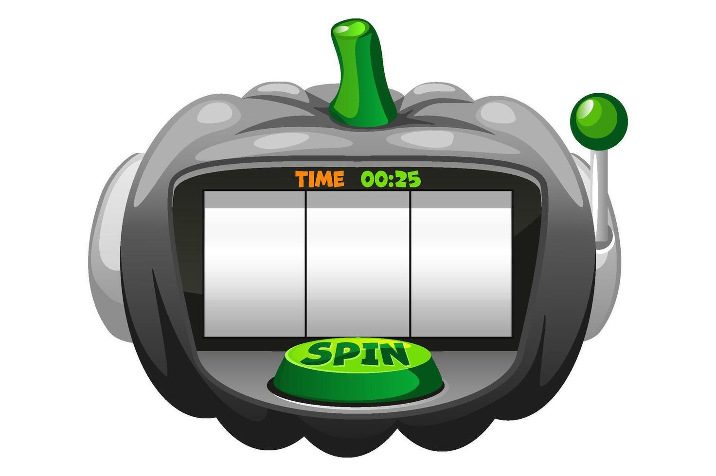 Empty Slot machine in the shape of black pumpkin for 2D games. Halloween slot machine, button SPIN. 2D game asset. Halloween Bonus Popup vector