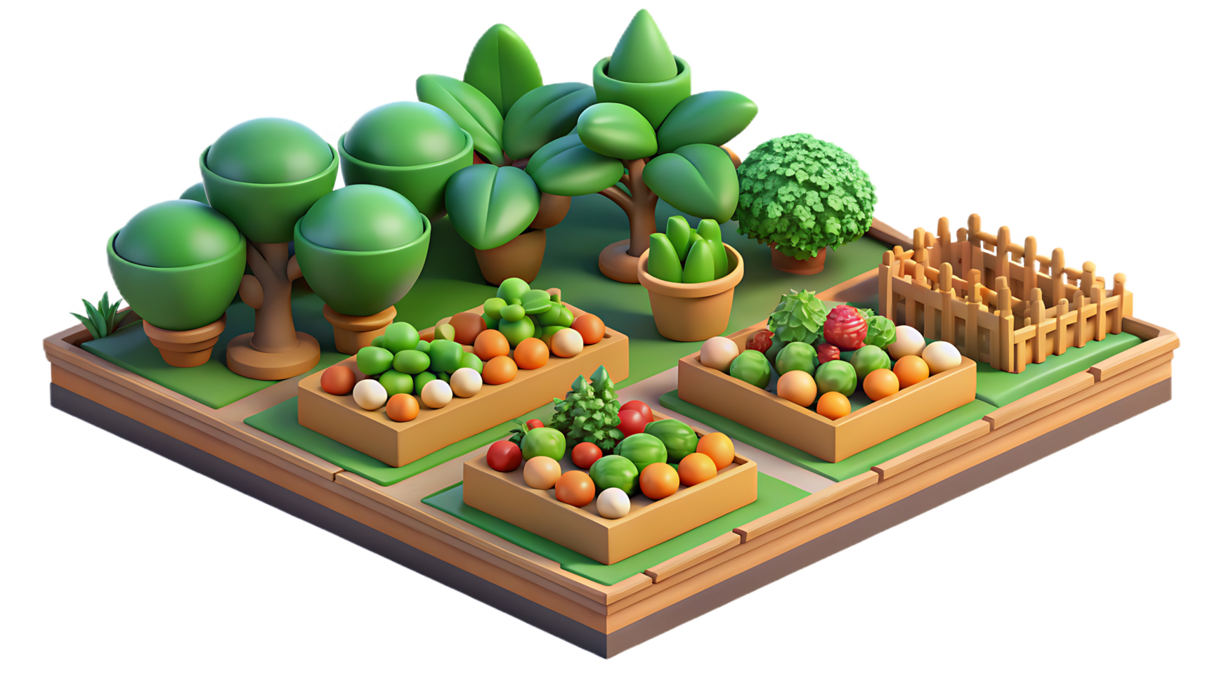 Garden or farm plot scene, symbolizing growing plants, cultivation, and agriculture. png