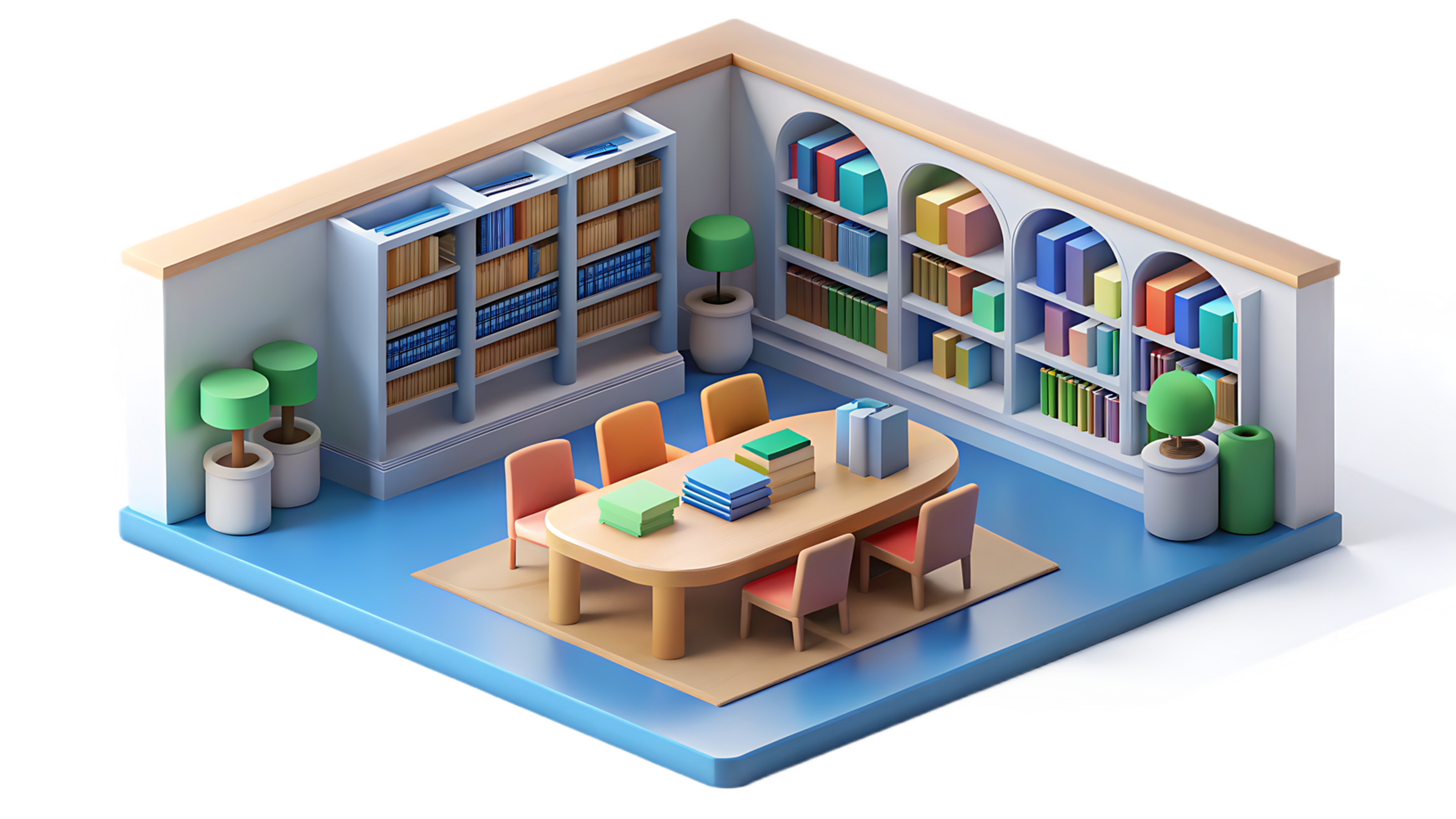 Interior scene of a library or archive, symbolizing education, knowledge, and research. png