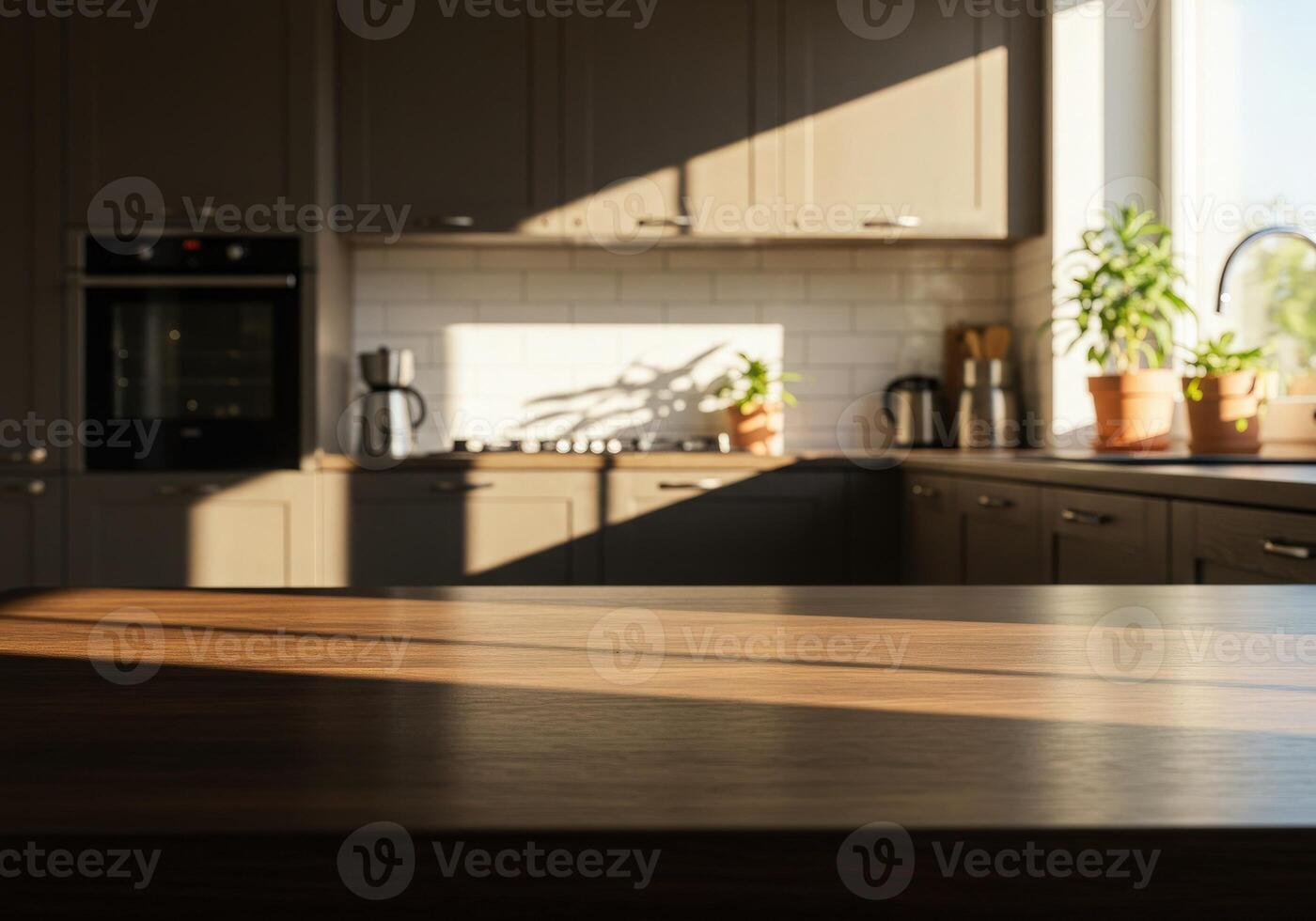 A kitchen counter with a wooden top photo