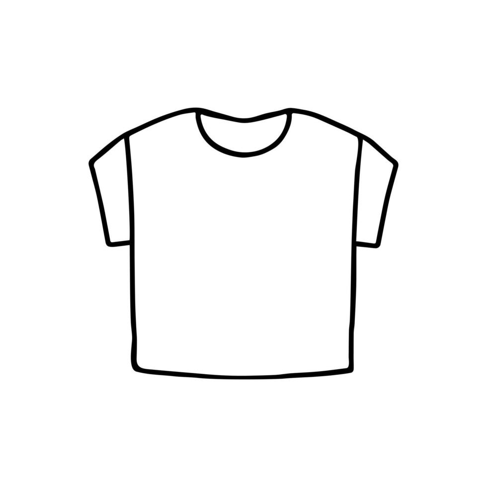 Hand drawn doodle simple short wide t-shirt, crop top. Tee shirt template. Isolated on white background vector
