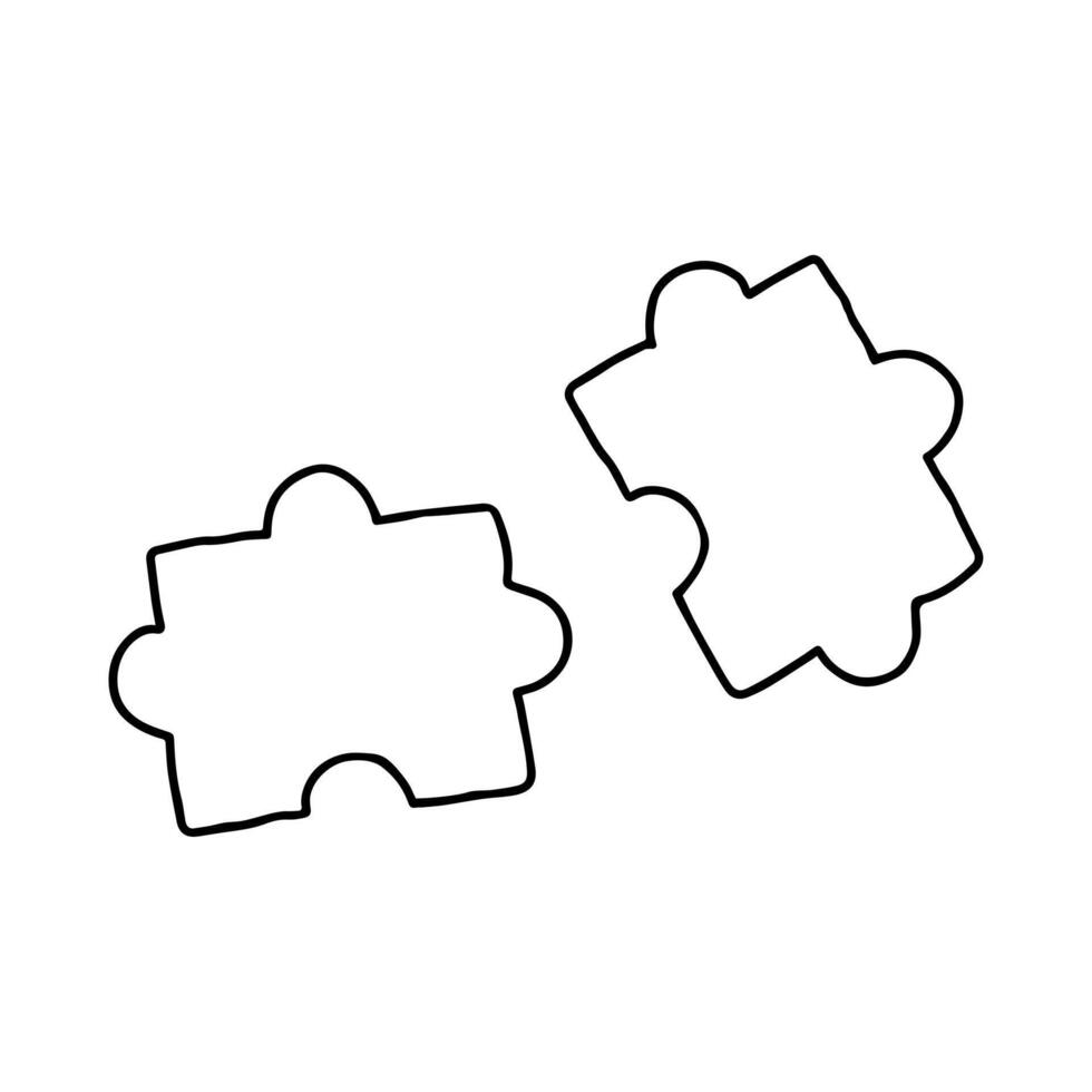 Hand drawn doodle simple two jigsaw puzzle pieces. Isolated on white background vector