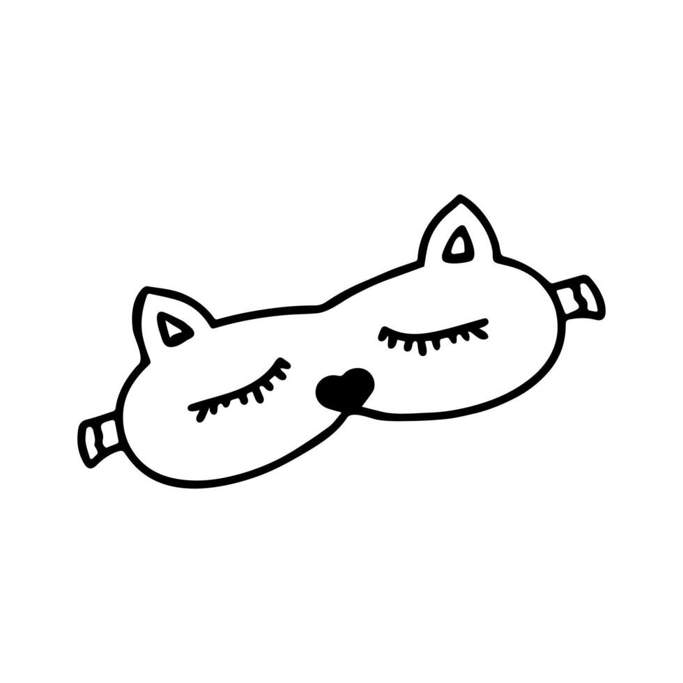 Hand drawn doodle sleep mask in cat shape. Sleeping mask. Cute sleeping cat. Childish animal eye mask. Isolated on white background vector