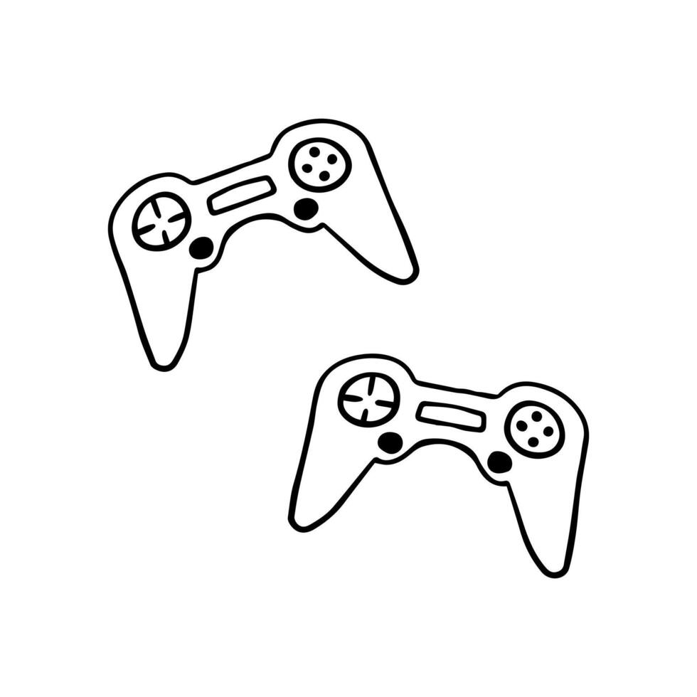 Hand drawn doodle simple two gamepads with classic buttons. Game controllers. Isolated on white background vector