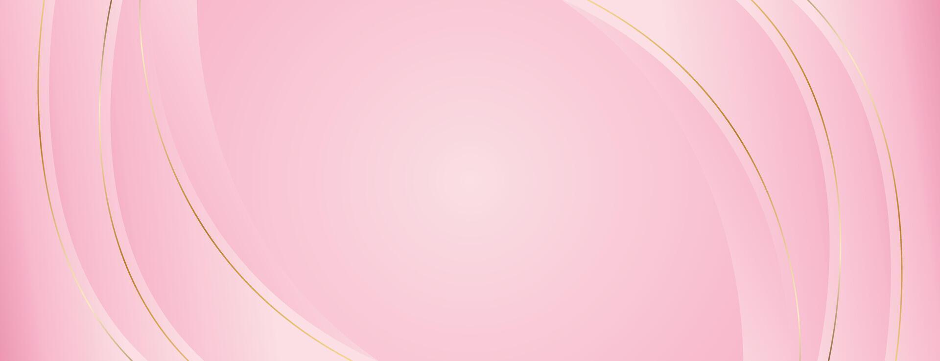 Abstract pink curve banner background with gold lines. Elegant feminine design vector