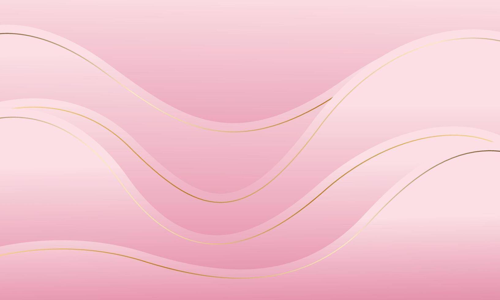 Simple pink wave background with gold lines vector