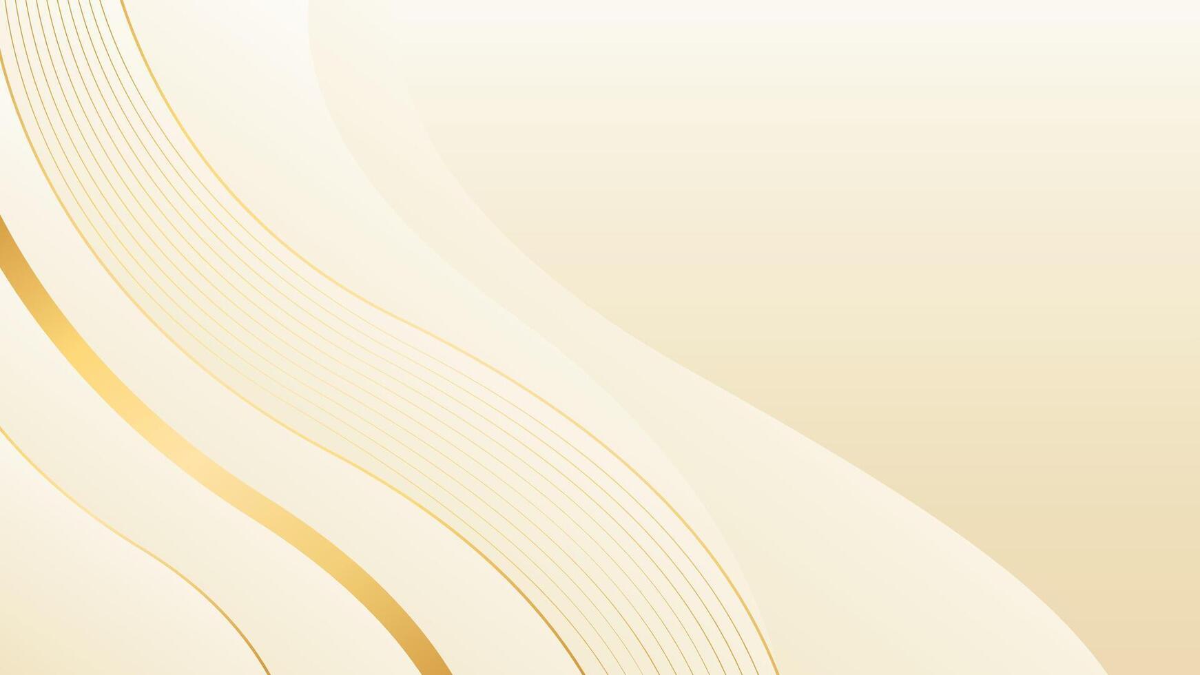Elegant beige luxury wave background with gold lines. Abstract design vector