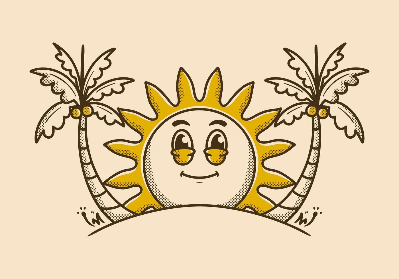 Cute Sun and Palm Tree Artwork for Chill Tropical Summer Moments vector