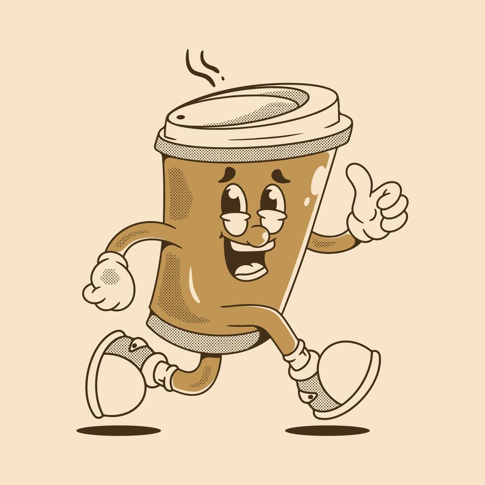 Happy Coffee Cup Character Running with Big Smile vector