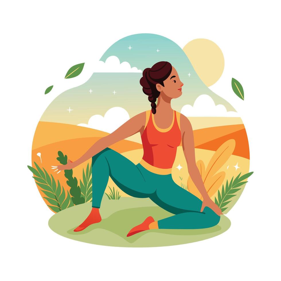 Woman Doing Yoga Outdoors Fitness Wellness Nature Exercise Wellbeing vector