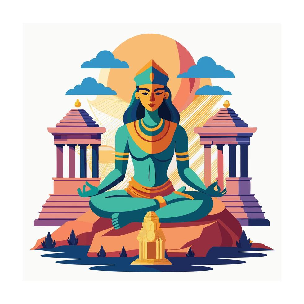 Serene Goddess in Meditation Spiritual Yoga Art for Wellness vector