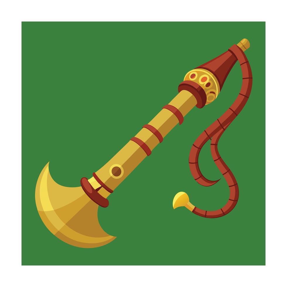 A golden flute with a long handle on a green background vector