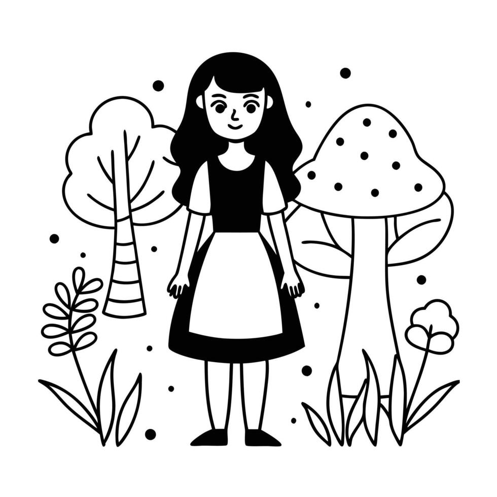Charming Girl in Fairytale Forest Illustration for Childrens Book Card or Print vector