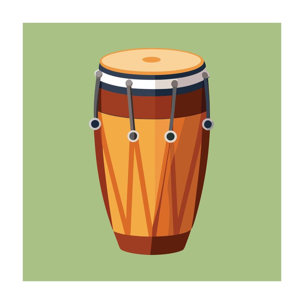 A flat illustration of a drum on a green background vector