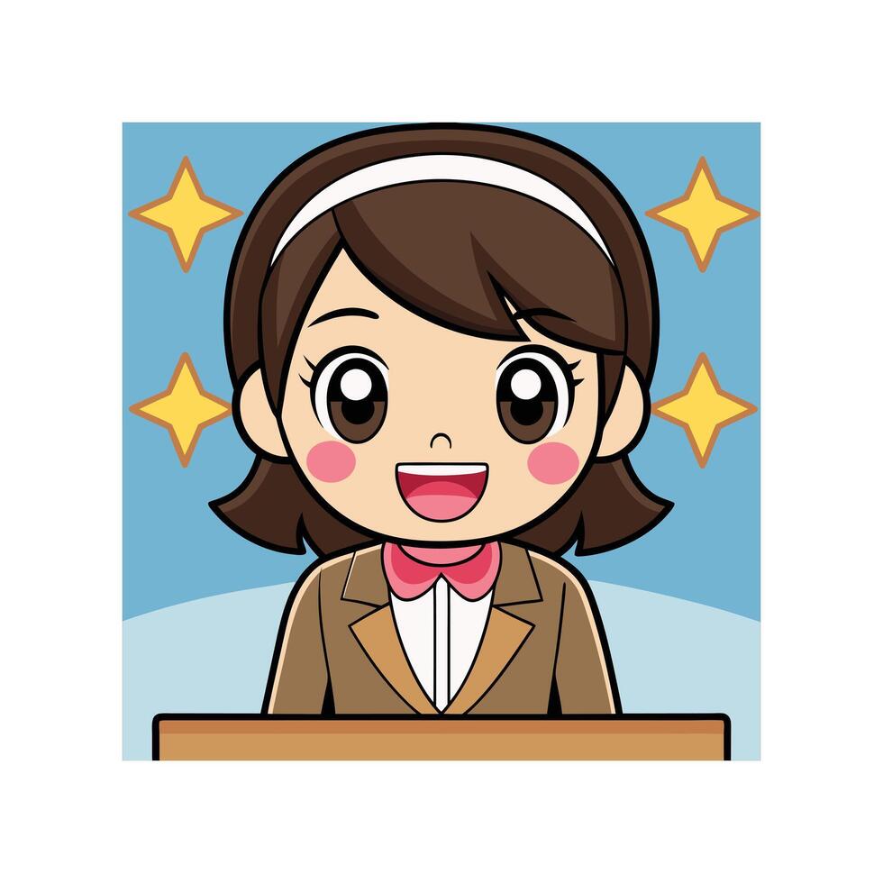 Smiling Girl Announcer Character Illustration for Broadcast Design vector
