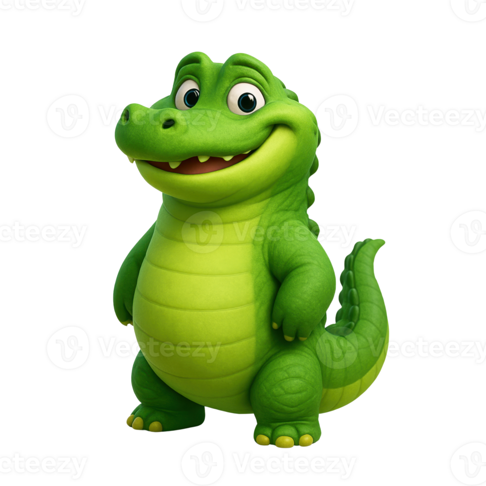 Friendly Reptile Character with Vibrant Green Scales and Upbeat Expression png