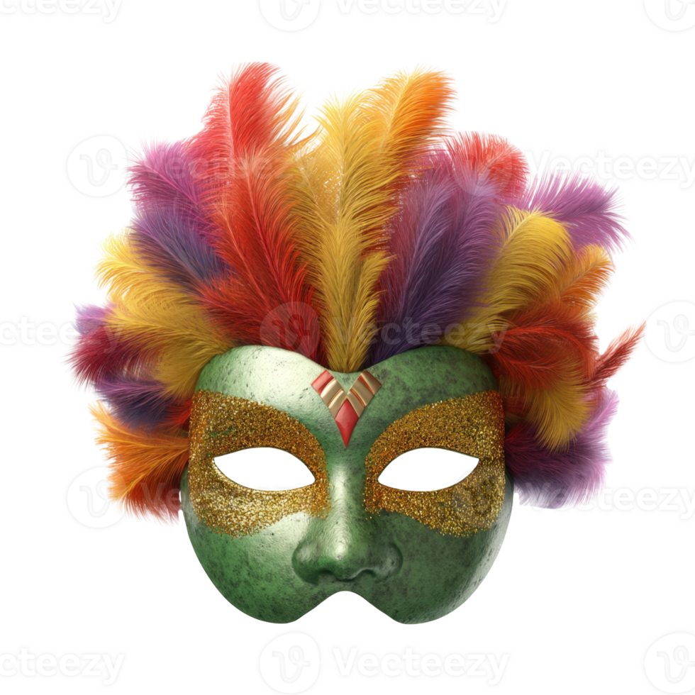 Vibrant Mardi Gras Mask with Colorful Feathers and Decorative Glitter Accents isolated on transparent background png