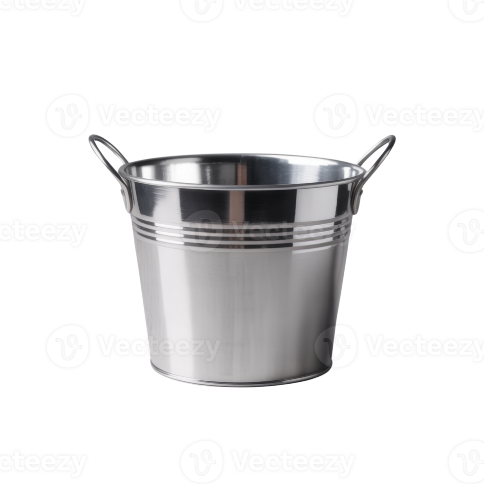 Shiny Metal Bucket With Handles On Transparent Background png
