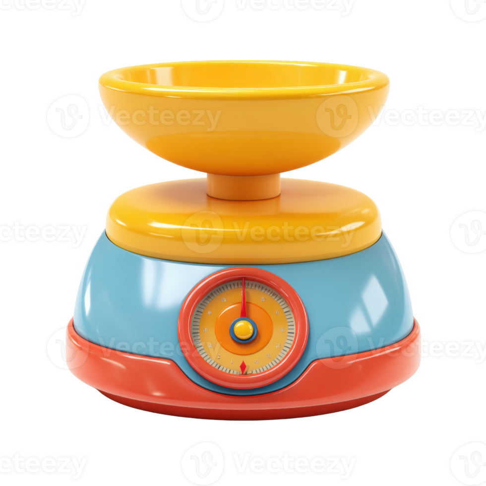 Colorful Vintage Kitchen Scale With Yellow Bowl and Orange Accent isolated on transparent background png