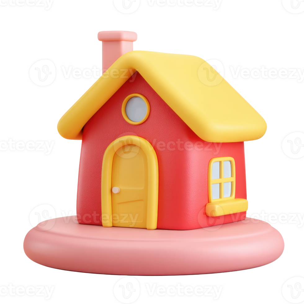 Colorful Toy House with Yellow Roof and Pink Base on Transparent Background png