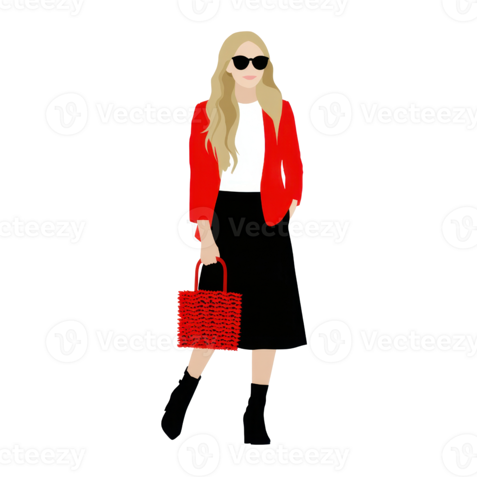Woman In Stylish Outfit With Bag isolated on transparent background png