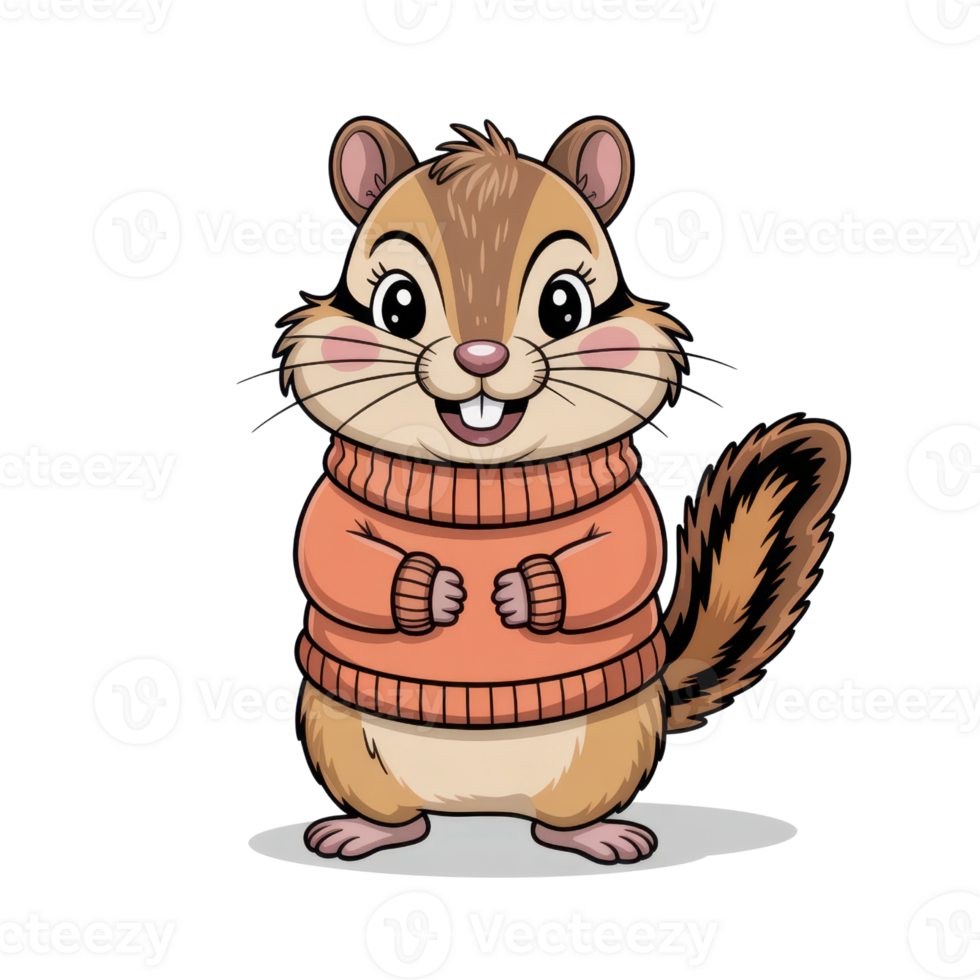Cheerful Cartoon Rodent Wearing A Cozy Orange Sweater Smiling With Hands Clasped Together on Transparent Background png