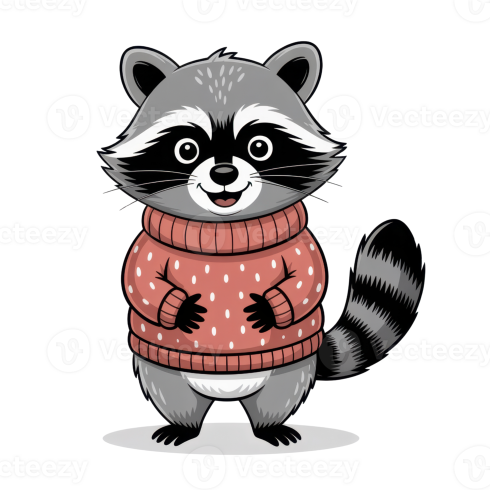 Cute Cartoon Animal Wearing Colorful Sweater With Polka Dots On Transparent Background png