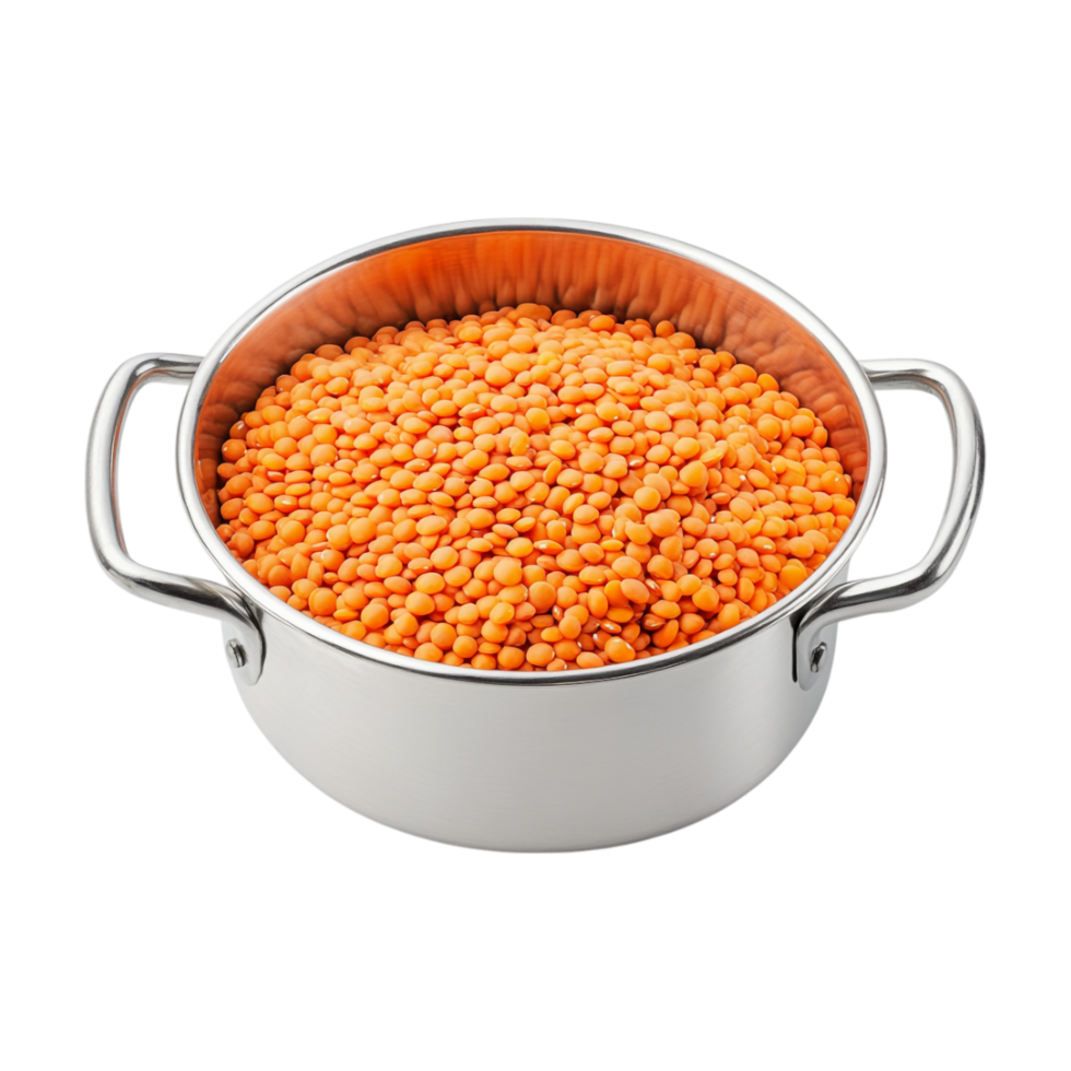 a pan full of orange lentils on a transparent background png