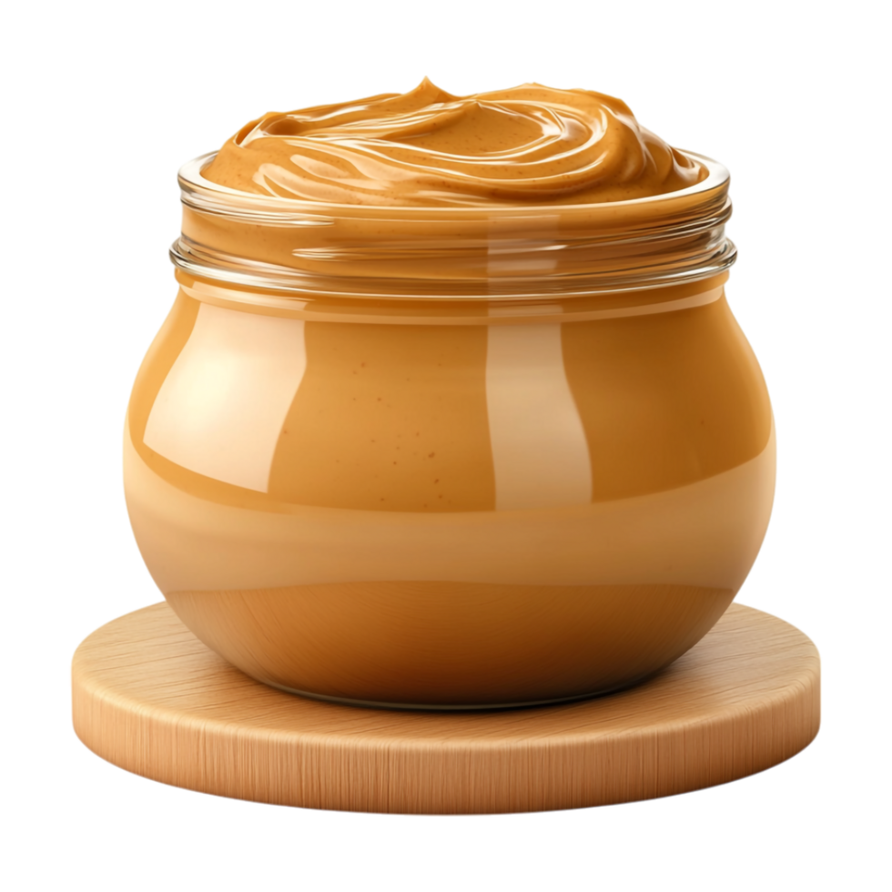 a peanut butter jar on wooden stand on transparent background png