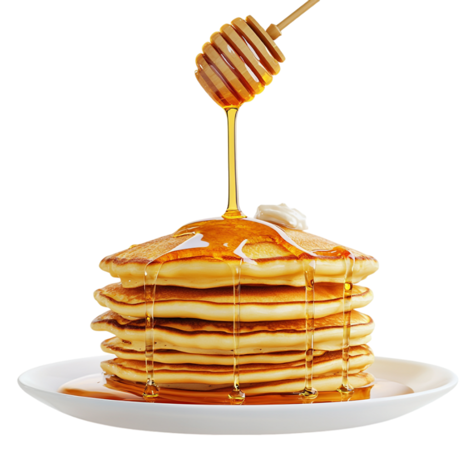 pancakes with honey on white plate png