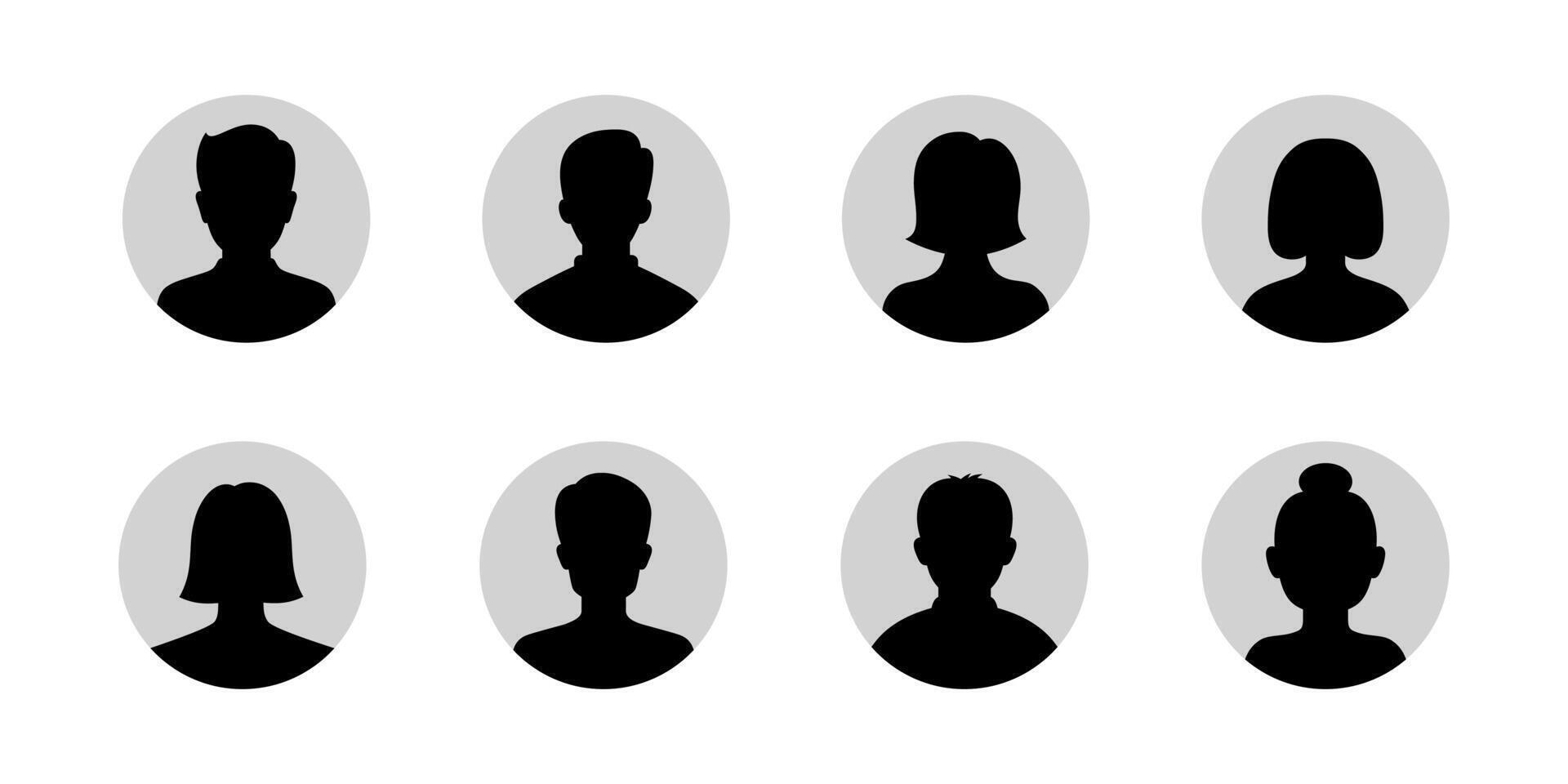 Silhouette headshot icon. Avatar face, person icon, people. Male and female profiles. Avatar flat icon set. Default anonymous user portrait vector